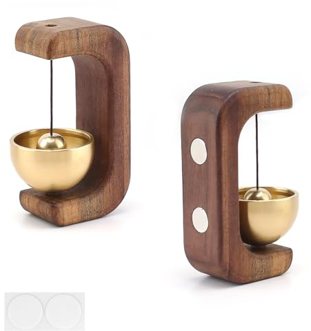 DIYCUT Cuivre Carillon de Porte Décorative, Autocollant Sonnette en Bois, Sonnettes de Porte Magnétiques, Fabriqué en Bois de Noyer, pour Portes, Magasins, Restaurants, Bars