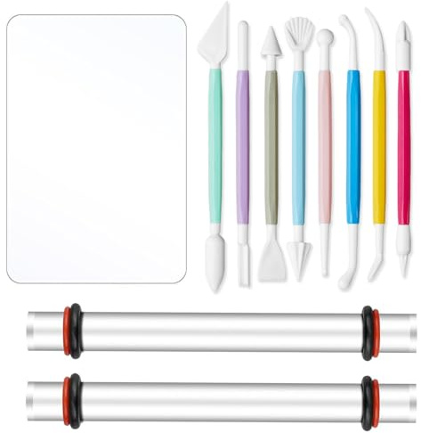 Polymer Clay Tools Set 11 Pcs with Acrylic Rolling Pin and Thickness Rings | DIY Arts and Crafts, Pottery Smooth Tool, Handmade Crafts, Thickness Rings Included, 11-Piece Set