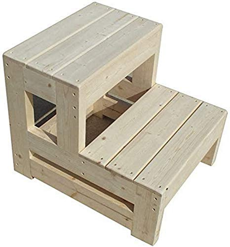 LISHEUK Klappbarer Tritthocker aus Massivholz, 2-stufig, rutschfest, multifunktional, robuste Holzleiter für Küche, Haushalt und Garten – 50 x 60 x 50 cm