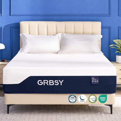 Grbsy Queen Mattress Medium Firm, 12 Inch Cooling Gel Memory Foam Mattress in a Box, Removable Fiberglass Free IceSilk Cover for Hot Sleeper, Spinal Alignment & Pressure Relief, CertiPUR-US Certified