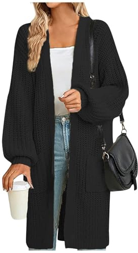 Generisk kofta dam lång grovstickad kofta vinter varm lång grovstickad kofta oversize stickad kofta tjock tröja öppen front lång kofta kofta dam oversize, svart, 3XL