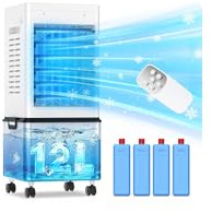 Mobile Air Conditioners 45W, 3-side Air Intake 6 Mode Evaporative Air Cooler 12L Water Tank 24H Timer 60°/120° Oscillation Bladeless Remote Control 4 Ice Box Quiet AC Unit for Home, Bedroom