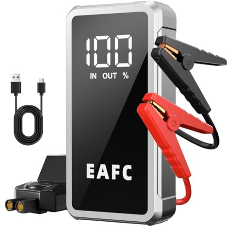 Arrancador De Coches 12000mAh, 5000A Arrancador De Baterias De Coche 12V (10L Gasolina/6L Diesel), Arrancador Bateria Moto con 3 Modos LED, Pantalla LCD, Salidas USB 2.0