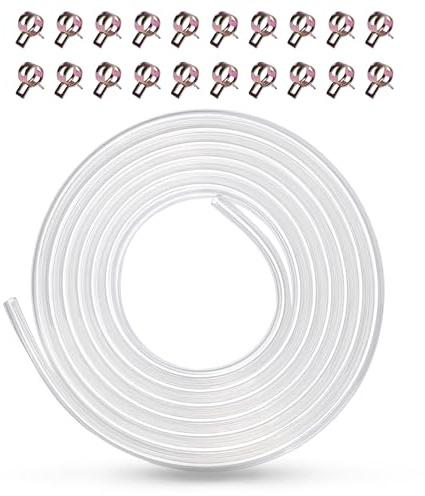 YGQ PU bränsle gasledning bensinslang polyuretanslang 3 meter för gräsklippare ATV go-kart Dirtbike liten motor med 20 klämmor (transparent färg, 5 mm x 8 mm)
