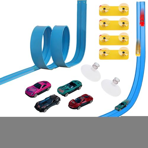Tyinerc Flexible Autorennbahn - Flexible Rennbahn Für Kinder Mit Saugnapf - Pädagogisches Spielzeug Rennstrecke Für Kleinkinder Zuhause Kita Reisen Klassenzimmer Geburtstagsparty