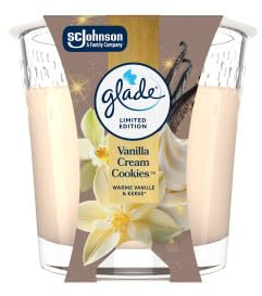 Glade Kerze Vanilla Cream Cookies, 112 g, Limited Edition, süßer Gebäckduft, ideal für gemütliche Abende und winterliche Atmosphäre