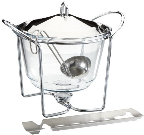 APS 65065 Feuerzangenbowle Set, Zuckerzange, Feuerzange, Punschgefäß, Glasschale, Edelstahldeckel, hochglanzpoliert, Stövchen, verchromt, Schöpfkelle, für ca. 4 Liter