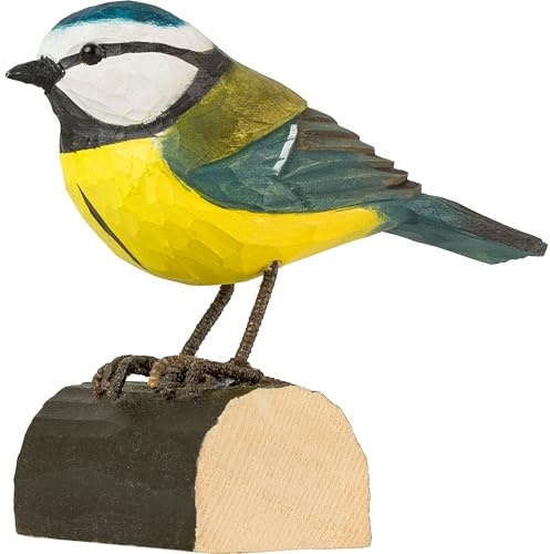 WILDLIFEGARDEN WG402 DecoBird Blaumeise - Handgeschnitzter Dekorative Vogel aus Holz - Kleine Europäische Vögel