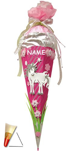 BASTELSET Schultüte - Einhorn 50 cm - incl. Namen - Zuckertüte Roth - ALLE Größen - 6 eckig Mädchen Pferde Blumen Einhörner