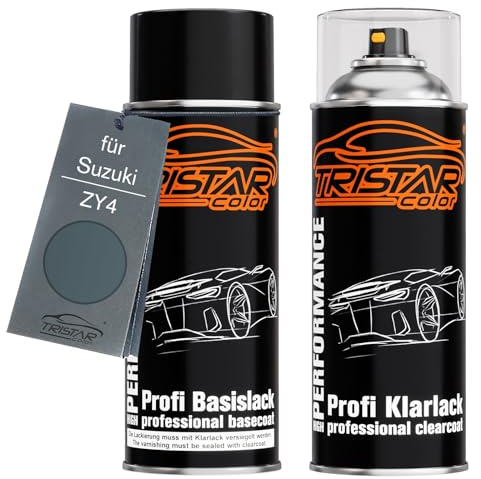 TRISTARcolor Billack Spray can set för Suzuki ZY4 Azure Grey Metallic Base coat klarlack spray can 400ml