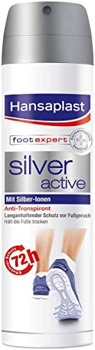 Hansaplast Silver Active Fußspray (150 ml), Fußdeo Anti-Transpirant mit 72 h Schutz vor Fußgeruch und Schweiß, Aktiv-Komplex mit Silber-Ionen
