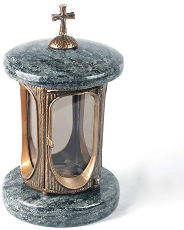 designgrab Alu Grablampe aus messingfarbenem Aluminium in Antikoptik mit Kreuz in Granit Olive Green