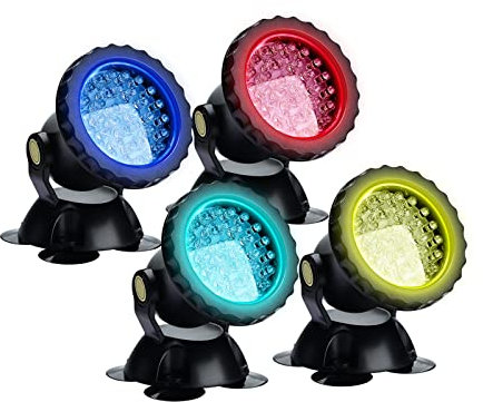 COVVY Waterproof Underwater Spot Lights Multicolour RGB Aquarium Lights with Remote Control for Garden Pond Fish Tank Swimming Pool,UK Plug (Set of 4 Lights)
