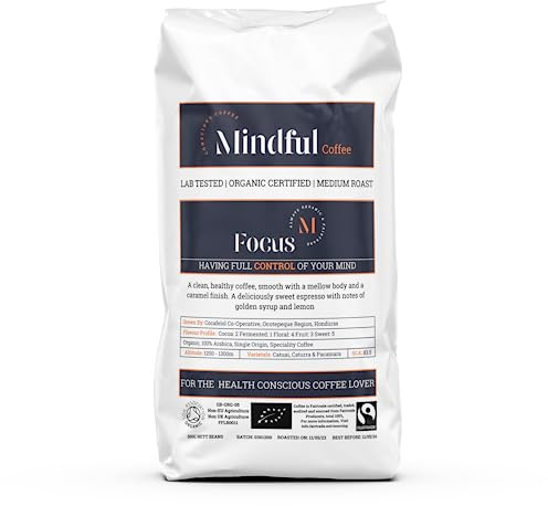 Mindful Coffee - Focus 500g| Organic Clean Coffee Beans | Lab Tested - Mycotoxin Free| Freshly Roasted |Single Origin Speciality|Whole Beans