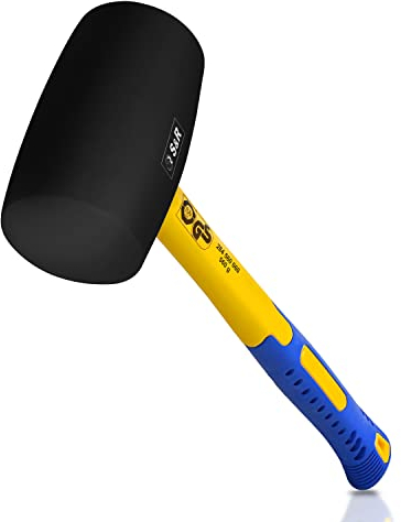 S&R Rubber Hammer Black 60 mm, 560g with Ergonomic Shaped Fibreglass Handle and Anti-Slip Coating