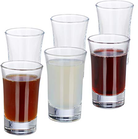 Relaxdays Set de seis vasos para chupitos, Juego de vasos para tequila, 4 cl, Apto para lavavajillas, Transparente