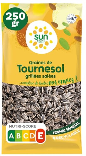 SUN - Graines de Tournesol 250 g - Pipas Grillées & Salées - 100% Naturelles - Idéales en Apéritif ou Cuisine - Graines Fleurs de Tournesol - Pipasol Snack Apéro