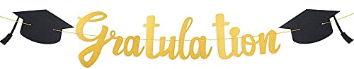 VINFUTUR Gratulation Banner Girlande Prüfung Bestanden Hängende Deko mit Graduation Hut Gold Graduierung Wimpelkette Bunt Flag Abschlussfeier Graduation Party Deko