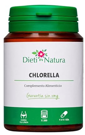 Dieti Natura Chlorella 200 Cápsulas - Chlorella Alto Contenido de Clorofila - Fuente de Nutrientes - Propiedades Desintoxicantes Esenciales - para el Funcionamiento del Hígado y de la Flora Intestinal