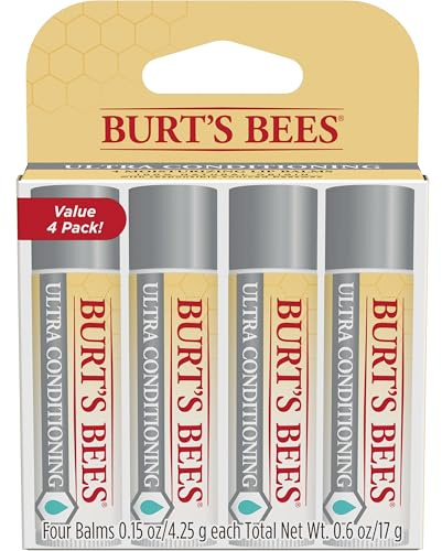 Burt's Bees Lip Balm, Moisturizing Lip Care, 100% Natural Origin, Ultra Conditioning with Shea, Cocoa & Kokum Butter (4 Pack)