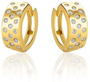 PRINS JEWELS 14 Karat 585 Hochglanz Gold Ohrringe Creolen mit Zirkonia H16