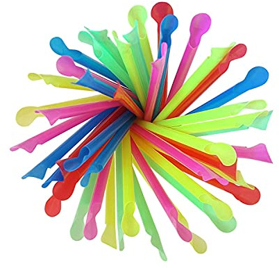 Concession Essentials 8'' Unwrapped Snow Cone Spoon Straw Assorted Bright Colors. Pack of 400ct.