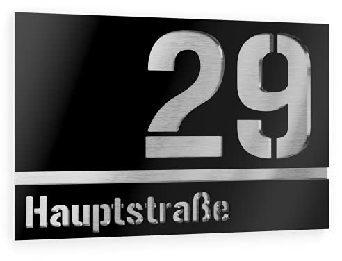 Números Casa Exterior Personalizables Placa de Acero Inoxidable Color Negro Resistente a la Intemperie Para Puertas y Portales 160 X 110 mm [Made in Germany]