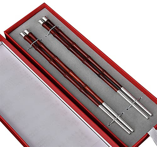 HTian Set di bacchette riutilizzabili a 2 coppie, bacchette a mano cinese, sandalo leggero e bastoncini da taglio argento, 9,5 pollici / 24,2 cm