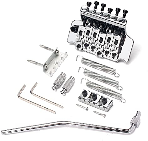 Alnicov Double Lock Tremolo Bridge-Gitarrensystem, 6-saitige Double Lock Tremolo-Gitarrenstegteile für Rechtshänder-E-Gitarre, Chrom