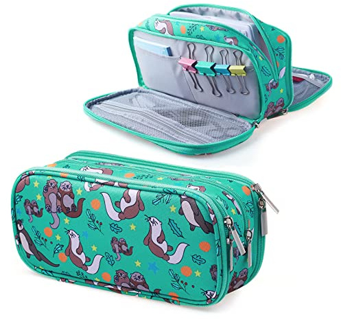 LParkin Seal Federmäppchen aus Segeltuch, super großes Fassungsvermögen, Stiftetasche, Schreibwarenetui, Make-up-Kosmetiktasche, otter, Beutel