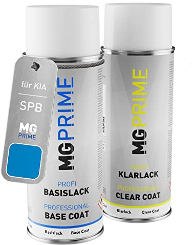 MG PRIME Autolack Set Spraydose für KIA SPB Sport Blue Metallic + Klarlack | Bathysblau Metallic, Set aus Basislack + Klarlack, Sprühdosen 400ml