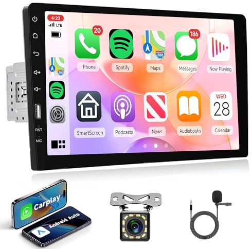 Car Radio Single Din Carplay Touchscreen Car Stereo, Rimoody 9 Inch Touch Screen with Bluetooth FM Radio iOS/Android Mirror Link TF/USB/AUX Input Car Multimedia Player + Backup Camera