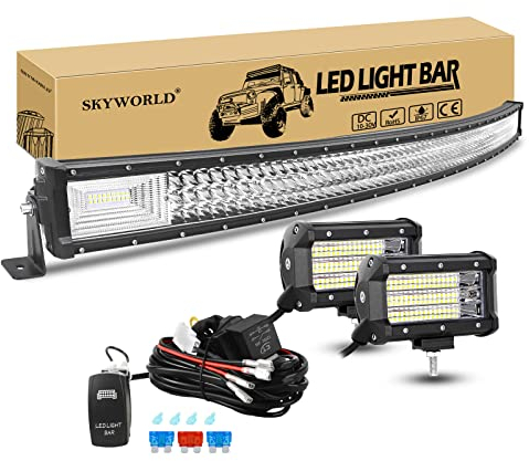 LED Arbeitsscheinwerfer Bar Gebogen, SKYWORLD 132cm 675W LED Zusatzscheinwerfer Bar Offroad Beleuchtung, 2 X 13cm 135W Flutlicht Nebelscheinwerfer mit 12V kabelbaum kit Auto SUV LKW KFZ Fahrzeuge 4x4