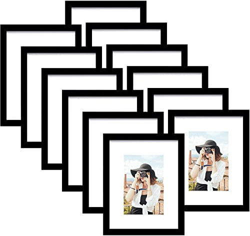 Picrit 11x14 Picture Frame Set of 12, Display 8x10 with Mat or 11x14 without Mat, Photo Frames for Wall Mounting or Table Top Display, Black