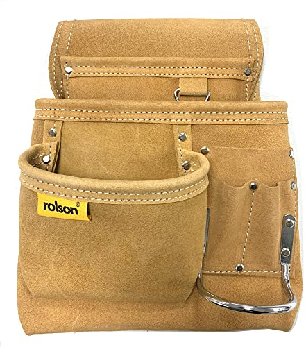 Rolson 68525 Single Leather Tool Organiser Pouch With Metal Hammer Holder - Light Camel, Size Small