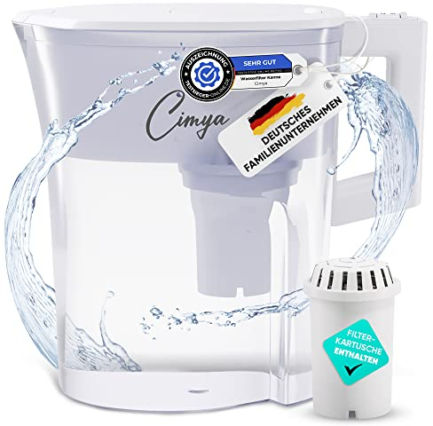 Wasserfilter Kanne Trinkwasser 2,4L inkl.1x 60 Tage Filter Aktivkohle Kartusche mit 8-fachem Filtersystem ohne Chemie, Wasser Water Purifier filtert Kalk, Chlor, Schadstoffe,erhöht den pH-Wert (Weiß)