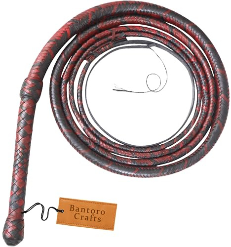 Indiana Jones Nero e Rosso Pelle Frusta Intrecciato in 16 Trecce Professionale Frusta del Toro Pelle di Canguro Frusta Forte Che schiocca (10 Piedi (3 Metri))