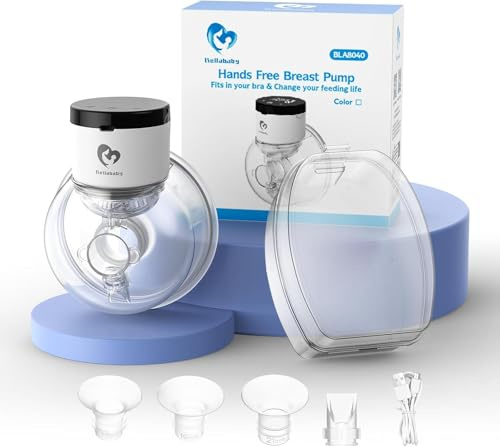 Bellababy Wearable Breast Pump, Portable Wireless Wearable Breast Pump with Touchscreen LCD Display 4 Modes & 6 Levels, (Extra Insert Size:17mm,19mm,21mm)