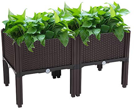 2 Pcs Elevated Planter Garden Box, Free Splicing Injection Planting Box, Raised Garden Bed with Legs, with Drainage Plug, for Vegetables, Herb and Flowers (Brown)