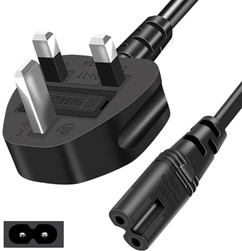 Topnma 2M UK 3 Pin Plug to IEC C7 Figure 8 Cable 0.75mm² 10A BS1363/A VDE | 0.75mm² UK 3 Pin Plug to C7 Figure 8 cable, 10A fuse BS1363/A VDE approved, fits Samsung LG TVs, PS4, Xbox, printers.