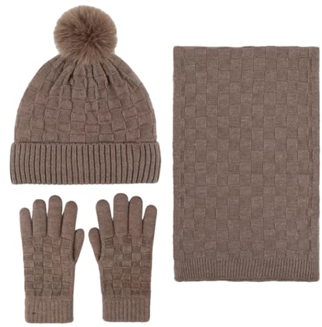 Ensemble de trois pièces écharpe d'hiver et gants en polaire chaude pour l'extérieur, Thé au lait., taille unique