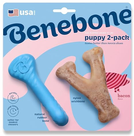 Benebone Puppy 2-Pack Rubber Bone/Wishbone Bacon Tiny