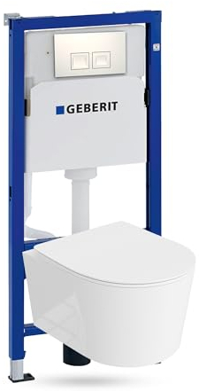 Lavita Duofix Basic Vorwandelement + Wand Tiefspül WC Loso Weiß Spülrandlos + WC Sitz + Bedienplatte Delta 25 Weißer Knopf Komplettset Unterputz Spülkasten Toilette Komplett Sett WC