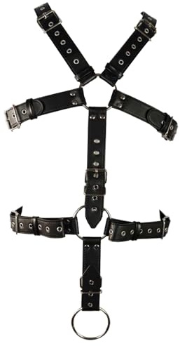 TUYMNI Herren Punk Body Brust Harness Männer Leder Geschirr mit Handschellen & Penisring für Herren Sexy Männer Unterwäsche Punk Gothic Leder Brustgurt BDSM Fesseln Sexspielzeug für Paare Extrem Sex