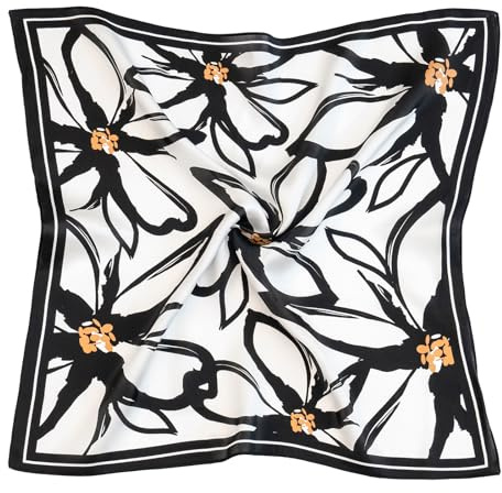 GILFASHE 100% Mulberry Silk Scarf 21x21 Small Square Scarf for Women Gift Packed, Black White Azalea, 21x21