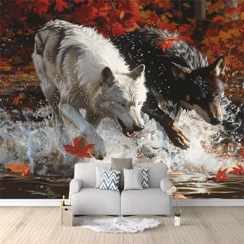 Wall Mural Photo Wallpaper Decoration Fierce Black and White Wolf Non-Woven Premium Art Print Poster Modern Design 150 x 105 cm Photo Mural for Living Room Bedroom