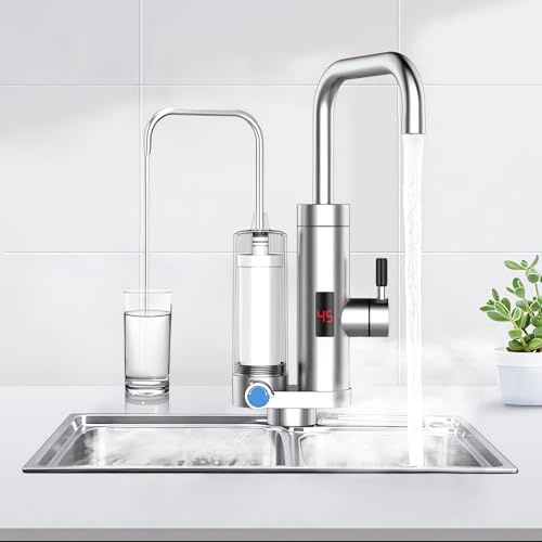 LANMOU Robinet Électrique Chauffe-eau Instantané 3000W 230V - Cuisine Chauffant avec LED, Filtrant, Rotation 360º, Élimine Chlore et Métaux Lourds
