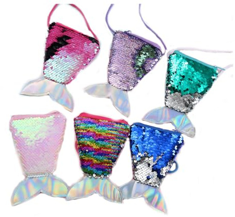 Semazz Meerjungfrau Tasche, 6 PCS Glitzernde Meerjungfrau Schwanz Geldbörse mit Reißverschluss, für Mädchen