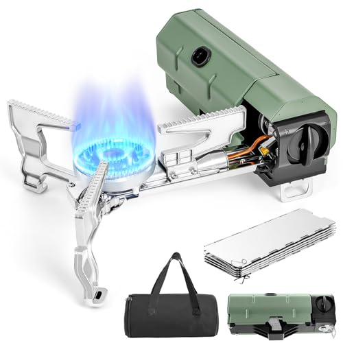 Orifesio Foldable Camping Stove, 2600W Portable Butane Stove with Windshield and Storage Bag, Ideal for Camping, Picnic, Hiking, Home, Travel
