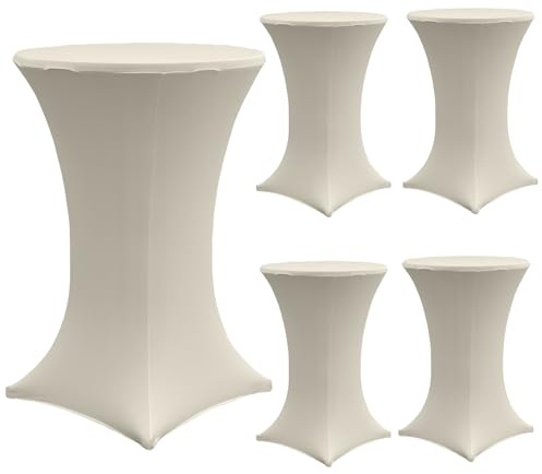 TRUTZHOLM Stehtischhusse Stretch Ø 60/70/80 cm, Bistrotisch Husse elastisch, pflegeleicht & knitterfrei, in Weiß, Anthrazit & Beige, 1er, 2er, 5er & 10er Set (5, Beige, Ø 70 cm)